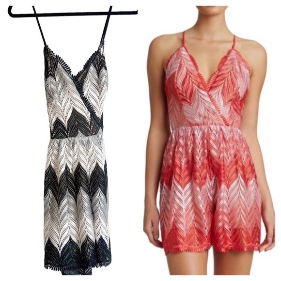 Dress The Population Brigitte Chevron Lace Romper Black White Size L - Picture 1 of 11